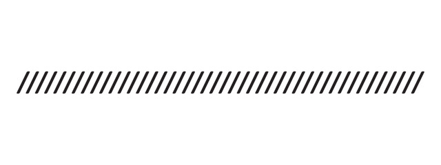 Repeating slash lines pattern. Border with slanted parallel stripes. Embroidery ornament with angled stitches on white background. Print for caution tape or barrier board. Vector graphic illustration