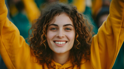 Female Fan Cheering College Football Game
