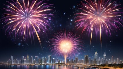 Fototapeta premium fireworks over the bright city
