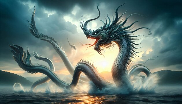 Dragon silhouette seahorse vector tattoo design