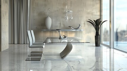 Imagine the minimalist aesthetic of a dining room with a glass-top table 