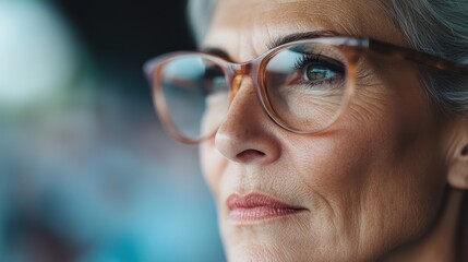 An image capturing a close-up of an elderly person wearing glasses and a hat, focusing on the details of their attire and the soft, blurred background.