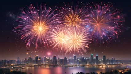 fireworks over the bright city