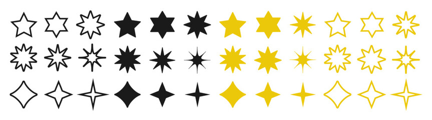 Star icon collection. Different star shapes, shining star icons. Vector graphic