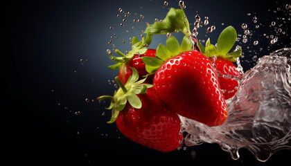 Fresh Strawberries Splashing in Water