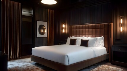 Serene and Sophisticated Luxury Bedroom with a King Sized Bed Elegant Silk Curtains and Beautifully Designed Modern Lighting Fixtures