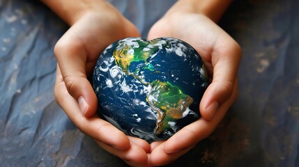 A person's hands cupped around a globe.