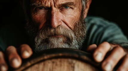 Close-up image of a man's hands holding a small wooden barrel, exuding art and craftsmanship, symbolizing dedication and a traditional approach to work.