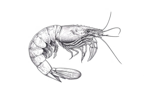 recommend clip art: Seafood, shrimp prawn. Vintage retro print, black white seafood shrimp prawn sketch ink pencil style drawing, linear drawing, engrave old school. Sketch artwork shrimp prawn, seafood. Illustration