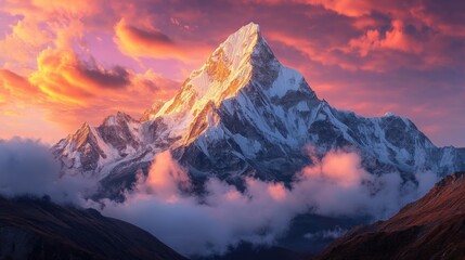 Majestic Mountain Peak at Sunset in Glowing Colors