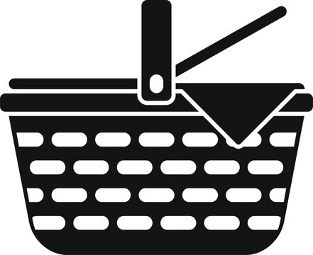 recommend clip art: Black and white silhouette of a picnic basket with a checkered napkin ready for a romantic date or family lunch in the park