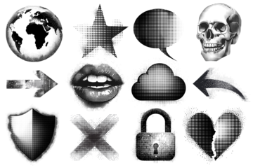 PNG halftone icon element set, transparent background