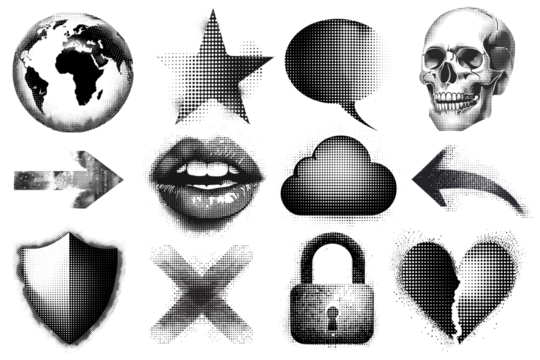 PNG halftone icon element set, transparent background - Powered by Adobe