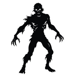 Fototapeta premium black silhouette of a zombie isolated on white background