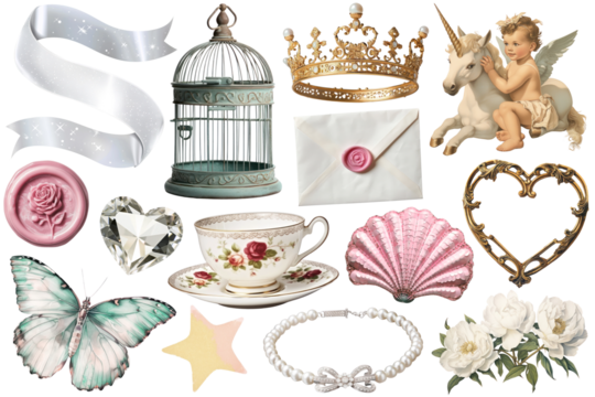 PNG vintage aesthetic collage element set, transparent background