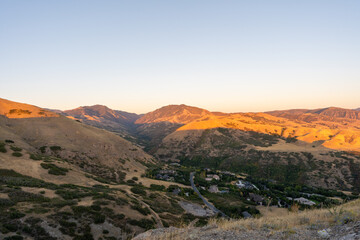 Sunset views of the Salt Lake Valley and Wasatch Range from Ensign Peak, Utah.