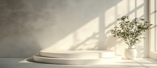 Minimalist White Platform With Plant in a Pot