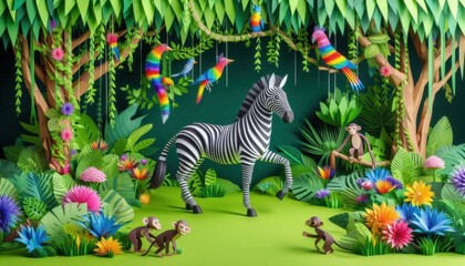 papercraft zebra and jungle