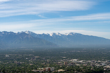 Sunny views of the Salt Lake Valley and Wasatch Range from atop Ensign Peak.
