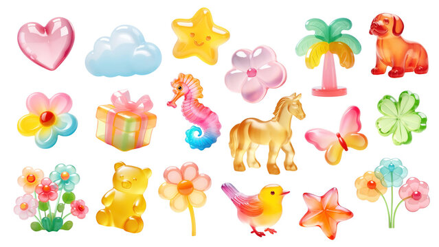 PNG 3d jelly gummy shape element set, transparent background