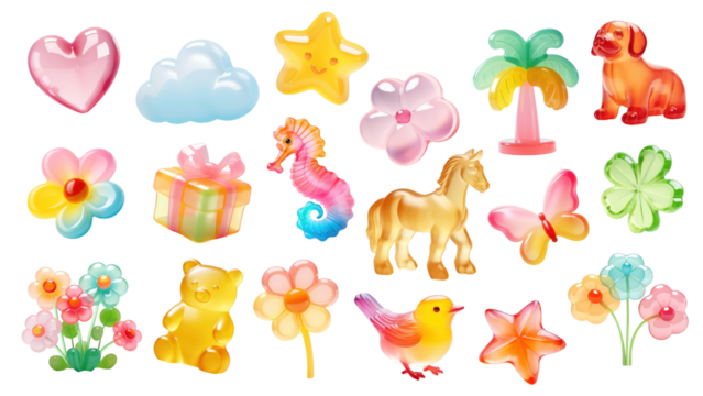 PNG 3d jelly gummy shape element set, transparent background