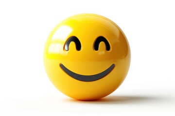 Fototapeta premium A bright yellow smiling face emoji icon realistic texture and depth