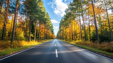 Fototapeta premium Scenic drive through autumnal pine forest