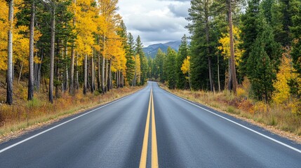 Fototapeta premium Scenic drive through autumnal pine forest