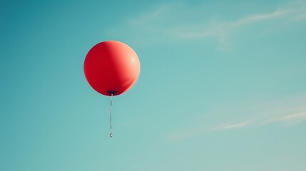 Fototapeta premium A red balloon aimlessly floating in a crisp blue sky AI generated illustration