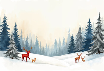 Illustration of Watercolor Christmas Landscape, New Year Background