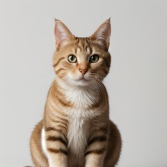 Obraz premium Adorable Tabby Cat Sitting on White Background