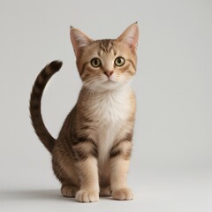 Obraz premium Adorable Tabby Cat Sitting on White Background