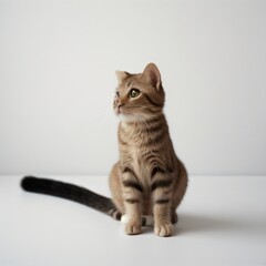 Obraz premium Adorable Tabby Cat Sitting on White Background