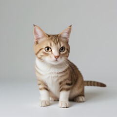 Obraz premium Adorable Tabby Cat Sitting on White Background