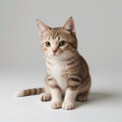 Obraz premium Adorable Tabby Cat Sitting on White Background