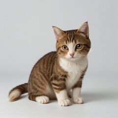 Obraz premium Adorable Tabby Cat Sitting on White Background