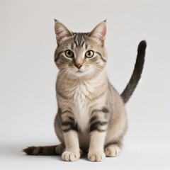 Obraz premium Adorable Tabby Cat Sitting on White Background