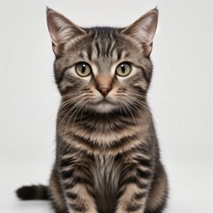 Obraz premium Adorable Tabby Cat Sitting on White Background