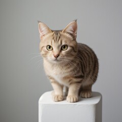Obraz premium Adorable Tabby Cat Sitting on White Background