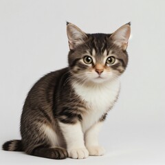 Obraz premium Adorable Tabby Cat Sitting on White Background