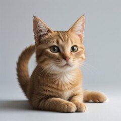 Obraz premium Adorable Tabby Cat Sitting on White Background