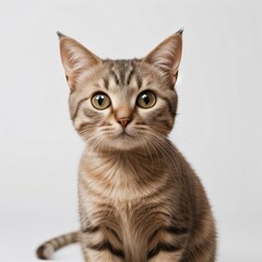 Obraz premium Adorable Tabby Cat Sitting on White Background