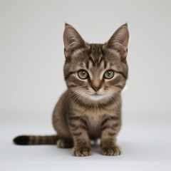 Obraz premium Adorable Tabby Cat Sitting on White Background