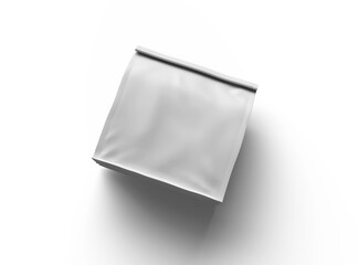 Render of a glossy square paper bag with folded top on transparent background