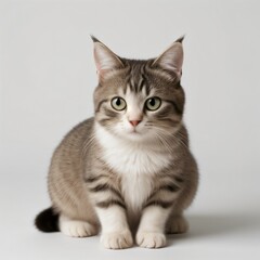 Obraz premium Adorable Tabby Cat Sitting on White Background