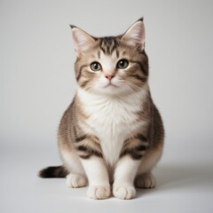 Obraz premium Adorable Tabby Cat Sitting on White Background