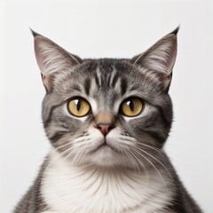 Obraz premium Adorable Tabby Cat Sitting on White Background