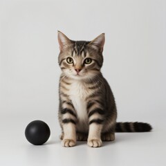 Obraz premium Adorable Tabby Cat Sitting on White Background