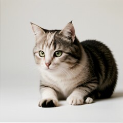Obraz premium Adorable Tabby Cat Sitting on White Background