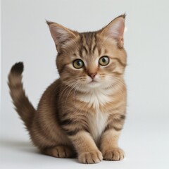 Obraz premium Adorable Tabby Cat Sitting on White Background